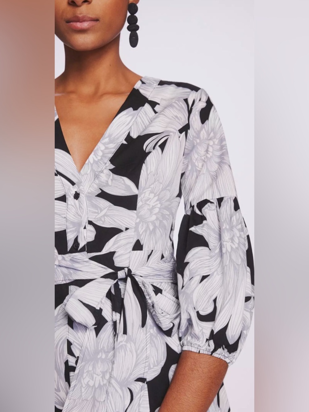 Maeve Anthropologie Floral Midi Dress Size 12 Black White Wrap Tiered NWOT Boho - Picture 4 of 16